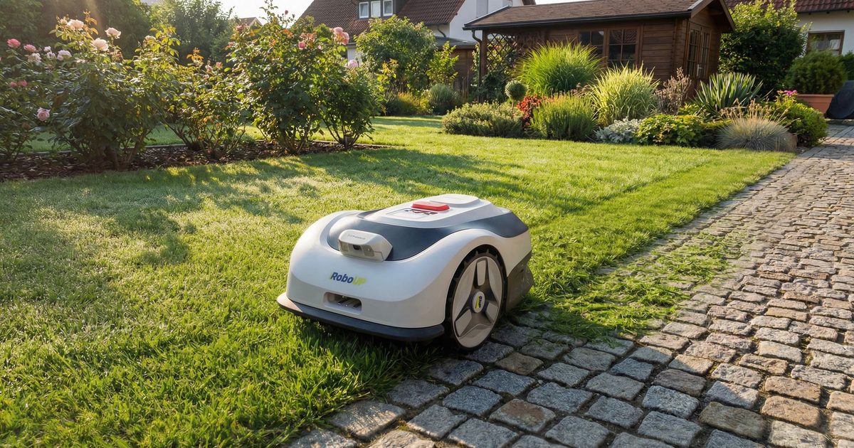 Découvrez la RoboUP Raccoon 2 SE, une tondeuse robot intelligente conçue pour les petits chantiers