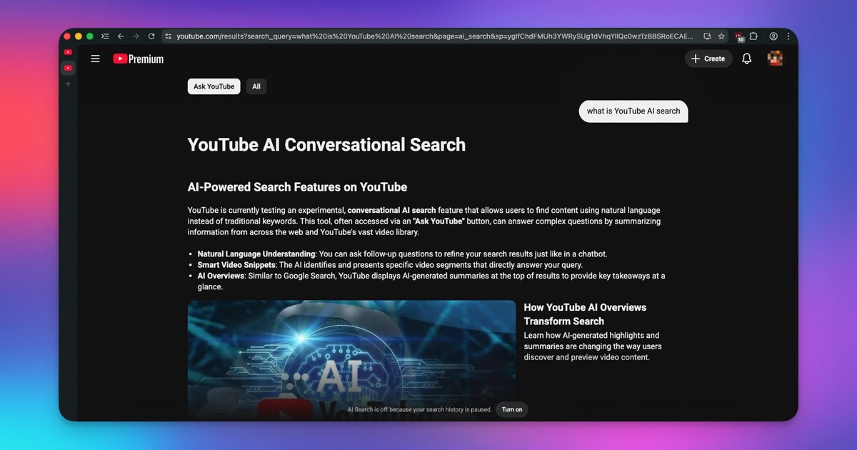 YouTube se transforme en moteur de réponses avec une nouvelle fonctionnalité de recherche conversationnelle